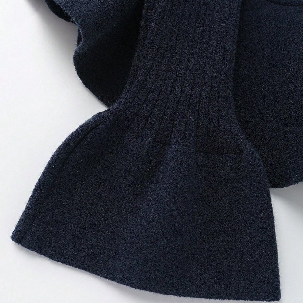 Royal Blue Casual Women's Elegant Ruffle Hem Flare Sleeve Sweater - Picture 5 of 6